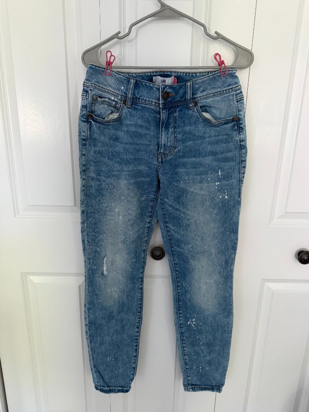 Cabi #5492 Cinch Skinny High Waist Bleach Splatter Distressed Jeans Size 8